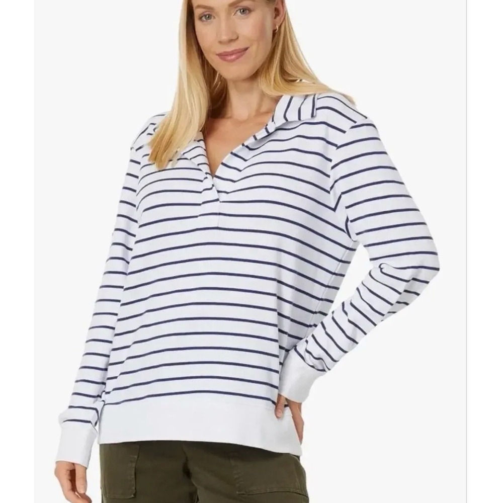 Vineyard Vines Striped Polo Sweatshirt Navy White Open V Neck Cotton XS